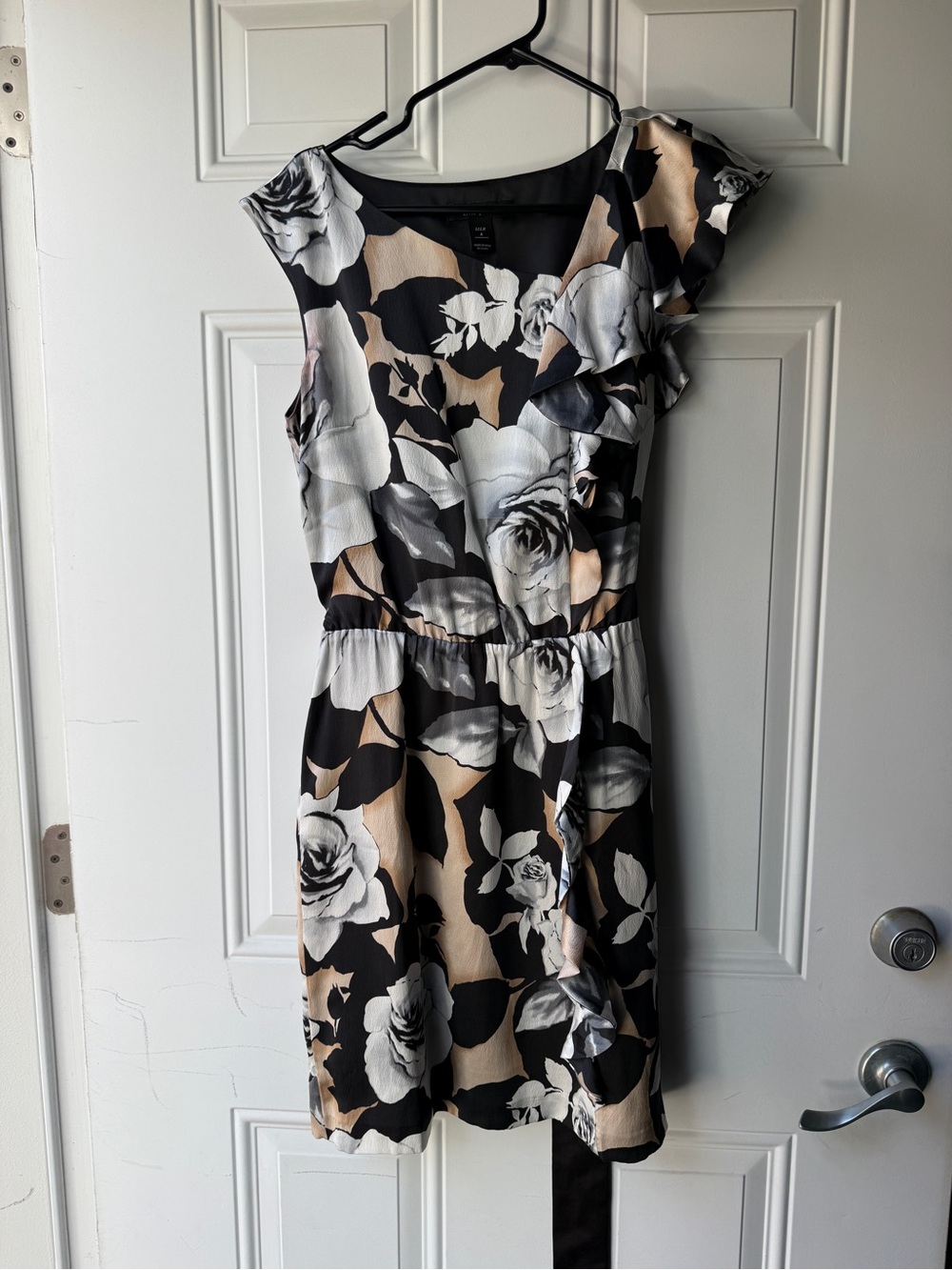 White House Black Market Floral Dress in Black, White, and Cream